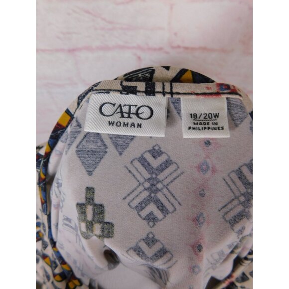 Cato Woman 18/20W Boho Tribal Print Tunic Top Long Sleeve Tie Neck - Picture 10 of 12